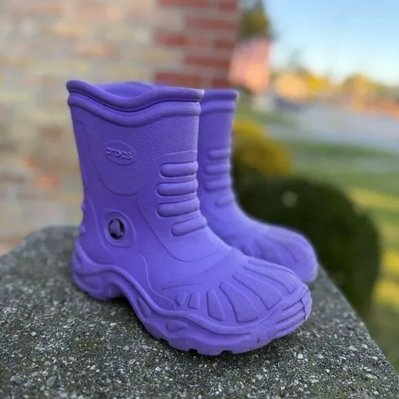 Crocs Handle It Boots Purple Slip on Unisex Kids M size 1 - W 3 - Picture 12 of 13